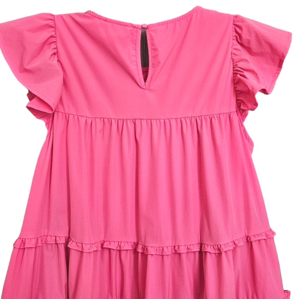 Nwot TCEC Pink Ruffle Tiered Cap Sleeve Babydoll Shift Dress w/Pockets - Picture 11 of 15